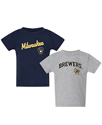 Soft As A Grape Toddler 2-Pack Navy/Gray Milwaukee Brewers Logo T-Shirt