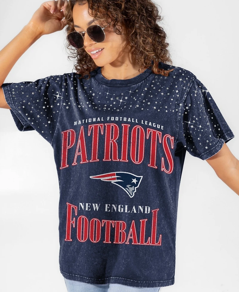 Gameday Couture Women's New England Patriots Sparkle Score Washed Crewneck Micro Rhinestones T-Shirt