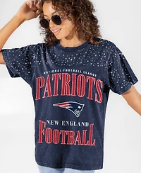 Gameday Couture Women's New England Patriots Sparkle Score Washed Crewneck Micro Rhinestones T-Shirt