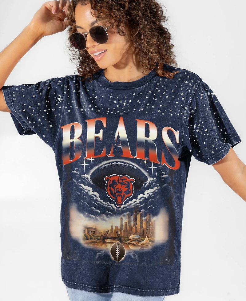 Gameday Couture Women's Chicago Bears Sky's the Limit Washed Micro Rhinestone Screen-Printed Garment-Washed T-Shirt