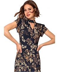 Alie Street London Women's Choker Keyhole Midi Dress Floral Skirt