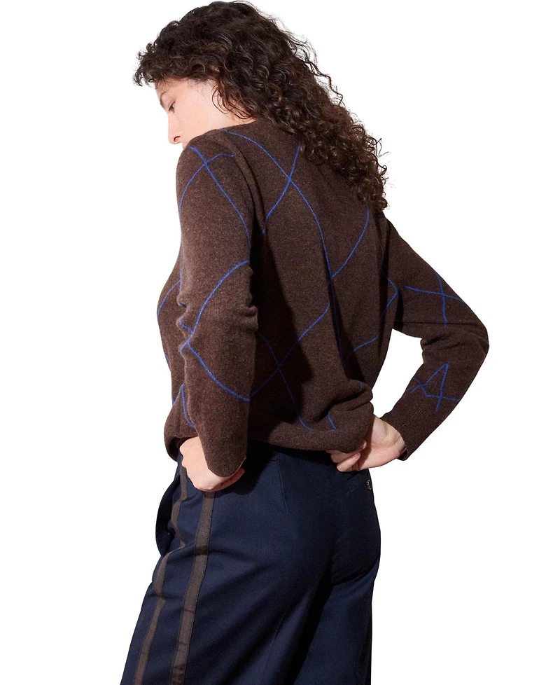 Whistles Women's Wool Contrast Diamond Knit Jumper