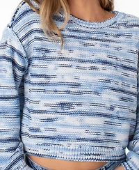 Roxy Women's Swell Season Striped Cropped Long-Sleeve Cotton-Blend Sweater