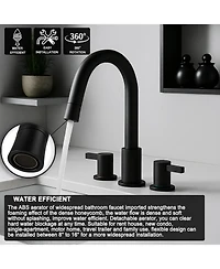 Phying 8 Inch Widespread Bathroom Faucet 2 Handle 3 Hole Vanity Sink Tap with 360 Degree Rotatable Pull-Down Sprayer Modern Bathroom Faucet