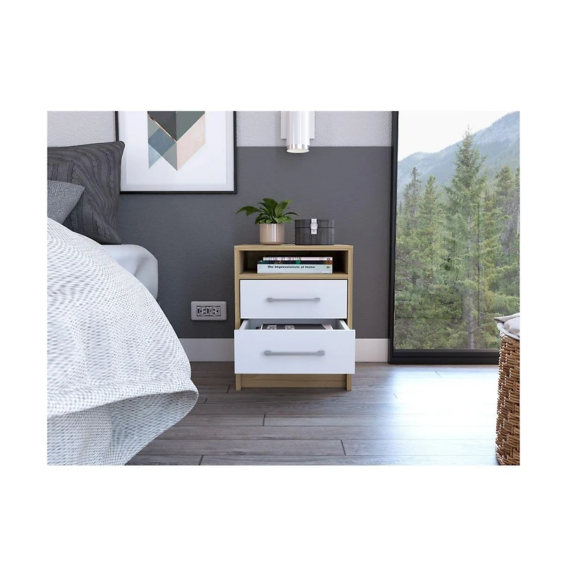Flynama and Light Oak 2-Drawer Nightstand with Shelf