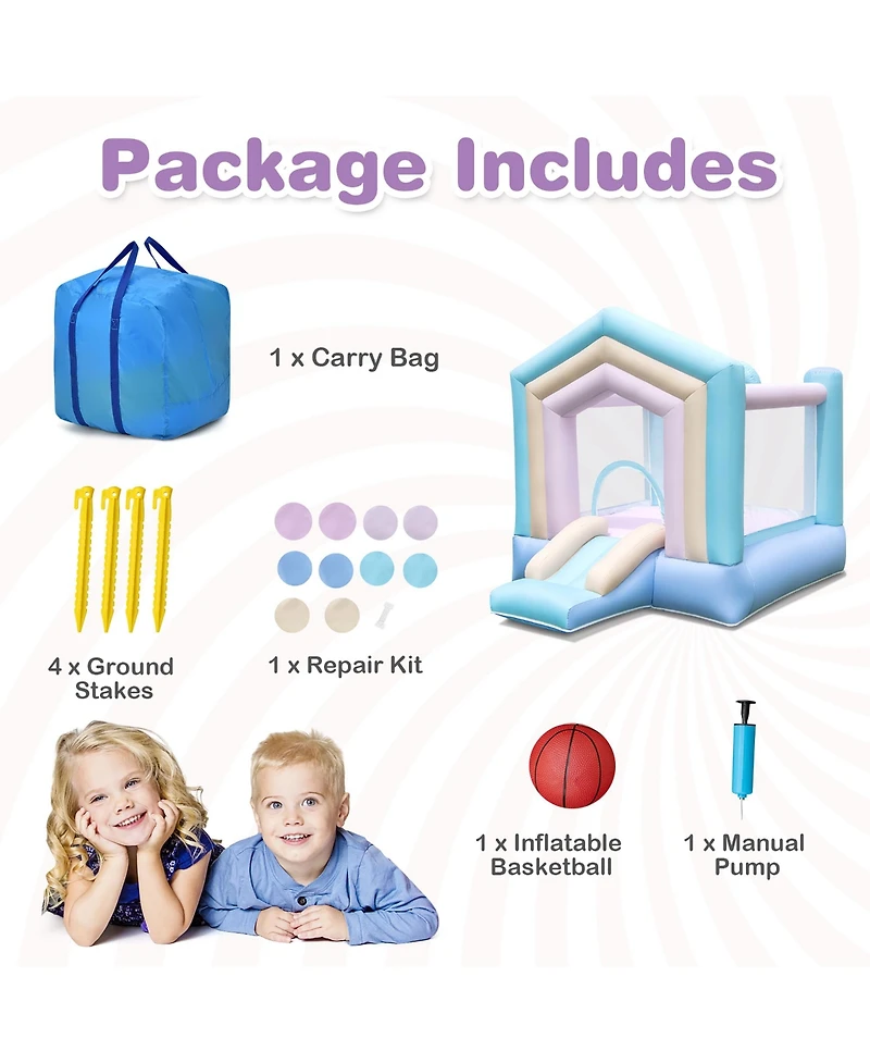 Gymax Kids Bounce House with Slide Basketball Rim Inflatable Basketball Without Blower