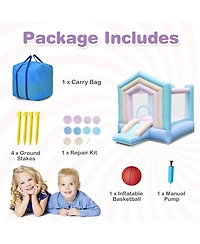 Gymax Kids Bounce House with Slide Basketball Rim Inflatable Basketball Without Blower