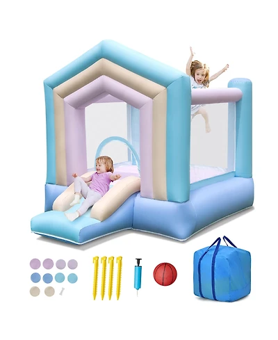 Gymax Kids Bounce House with Slide Basketball Rim Inflatable Basketball Without Blower