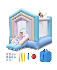 Gymax Kids Bounce House with Slide Basketball Rim Inflatable Basketball Without Blower