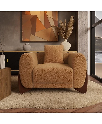 Morden Fort Caramel Boucle Accent Arm Chair Upholstered Living Room Bedroom Reading Nook Modern Sofa Chairs with Wood Legs