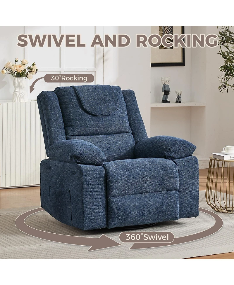 homfan 150 Degree Reclining Accent Chair for Adults, 360 Swivel Rocking Single Sofa with Vibration Massage and Heating, Side Pocket for Living Room