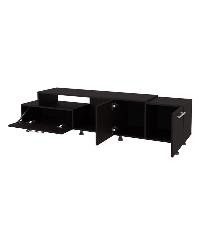 Fm Furniture Aspen Kava Corner Bar Cabinet with Wine Bottle Storage, Stemware Rack, and Shelves Dark Walnut