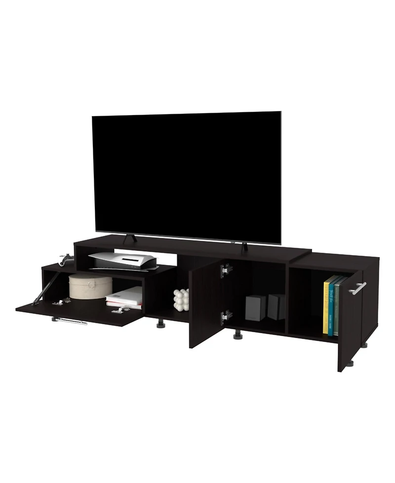 Fm Furniture Aspen Kava Corner Bar Cabinet with Wine Bottle Storage, Stemware Rack, and Shelves Dark Walnut