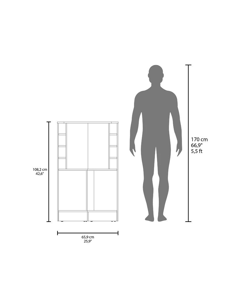 Fm Furniture Toyei Corner Bar Cabinet with Bottle Rack, Open Shelves, and Hidden Storage