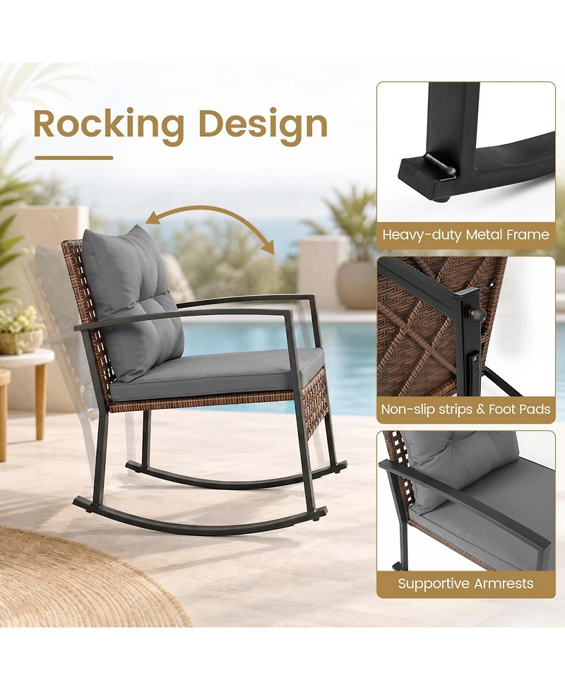 Gymax 3Piece Rattan Wicker Patio Conversation Set with Chairs 2-Tier Glass-Top Coffee Table