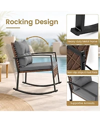 Gymax 3Piece Rattan Wicker Patio Conversation Set with Chairs 2-Tier Glass-Top Coffee Table