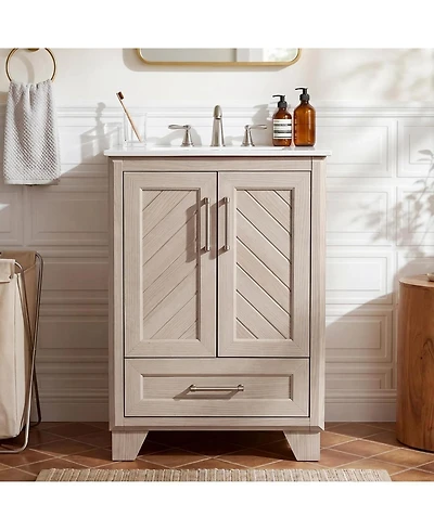 Tribesigns 24 Inch Bathroom Vanity with Sink, Modern Farmhouse