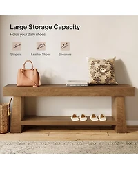 Tribesigns Wooden Entryway Bench with Shoe Storage: 63" 2-tier farmhouse bench with open shelves. Seating for hallway, foyer, end of bed