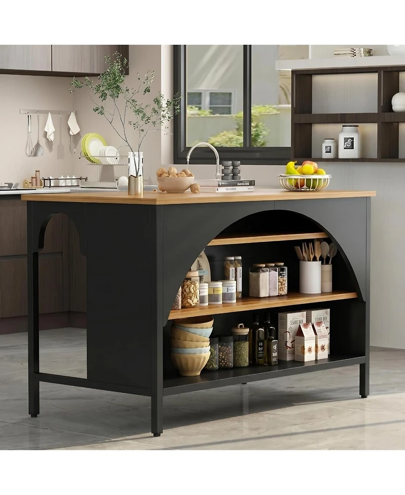 Tribesigns 55"Kitchen Island with 3 Storage Shelves:Modern island table with large countertop and seating.Coffee bar table for kitchen, dining room