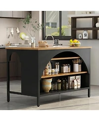 Tribesigns 55"Kitchen Island with 3 Storage Shelves:Modern island table with large countertop and seating.Coffee bar table for kitchen, dining room