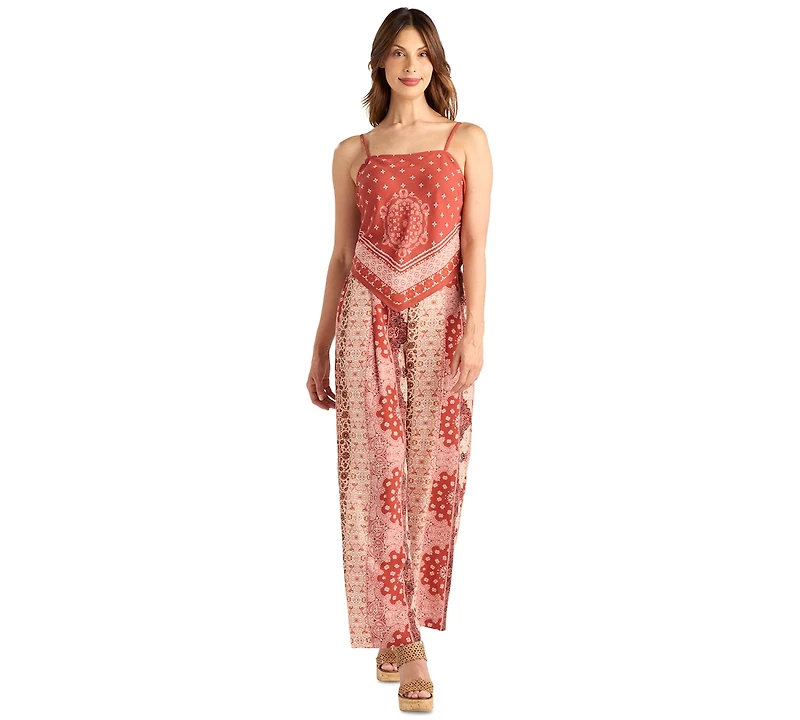 Bcx Women's Printed Wide-Leg Pull-On Pants