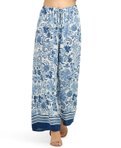 Bcx Juniors' Floral-Print Wide-Leg Pull-On Pant