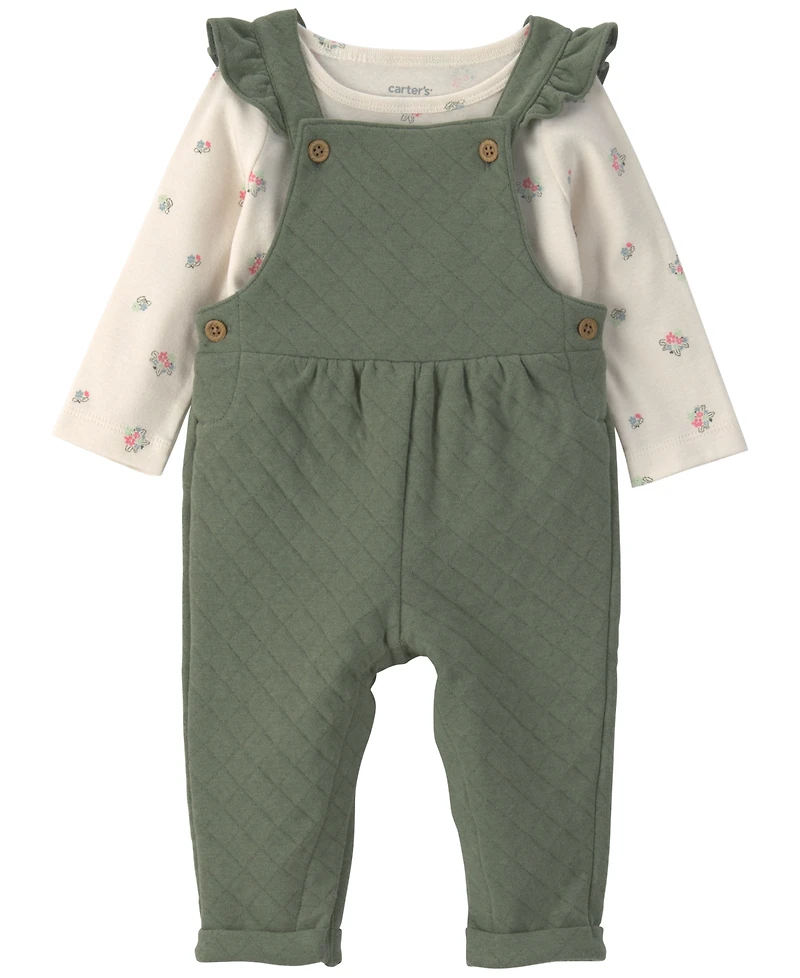 Carter's Baby Girls' Printed T-Shirt and Quilted Overall, 2-Piece Set