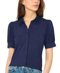 CeCe Women's Scallop-Trim Collared Short-Sleeve Button-Front Top