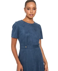 London Times Women's Fit and Flare Midi Short-Sleeve Dress