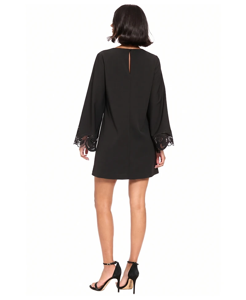 London Times Women's Embroidered A-Line Bell Sleeve Dress