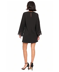 London Times Women's Embroidered A-Line Bell Sleeve Dress
