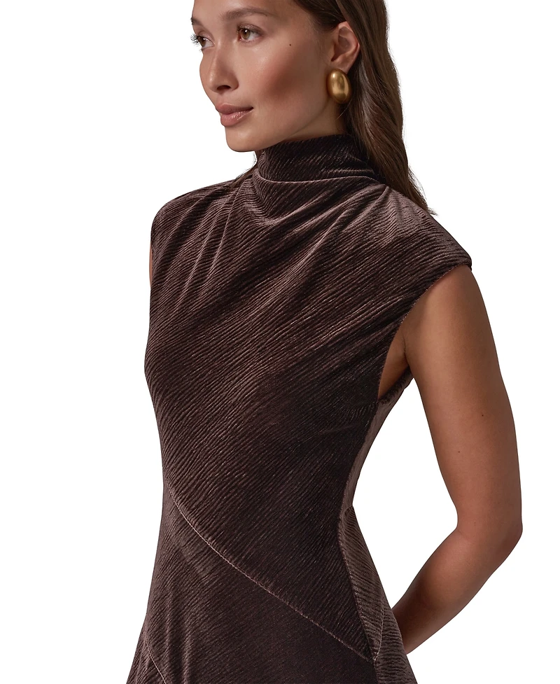 Donna Karan New York Women's Mock Neck Crinkled Velvet A-Line Dress