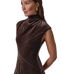 Donna Karan New York Women's Mock Neck Crinkled Velvet A-Line Dress