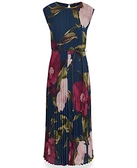 Donna Karan New York Women's Cap Sleeve Floral Chiffon A-Line Midi Dress