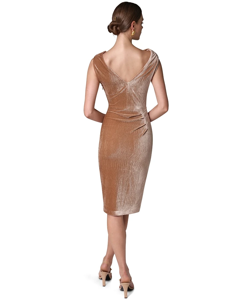 Donna Karan New York Women's Crinkled Velvet Side Ruched Midi Dress