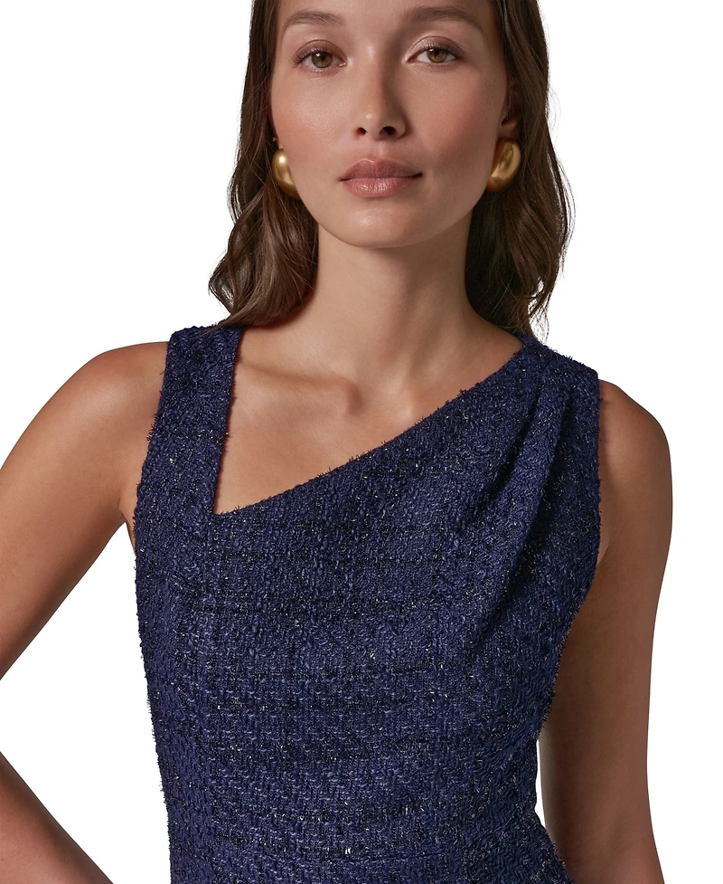 Donna Karan New York Women's Tweed Asymmetric Neck Midi Dress