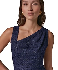 Donna Karan New York Women's Tweed Asymmetric Neck Midi Dress