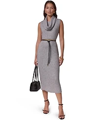 Donna Karan New York Women's Cowl Neck Attached Scarf Belted Sweater Dress