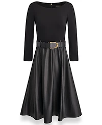 Donna Karan New York Women's Boat Neck Mixed Media Belted Fit & Flare Dress