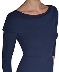 Donna Karan New York Women's Long-Sleeve Peplum Foldover Boat Neck Dress
