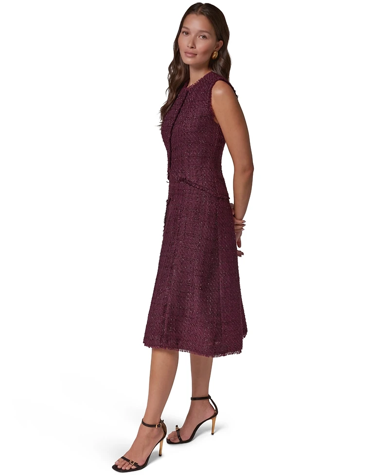 Donna Karan New York Women's Textured Tweed A-Line Crewneck Midi Dress