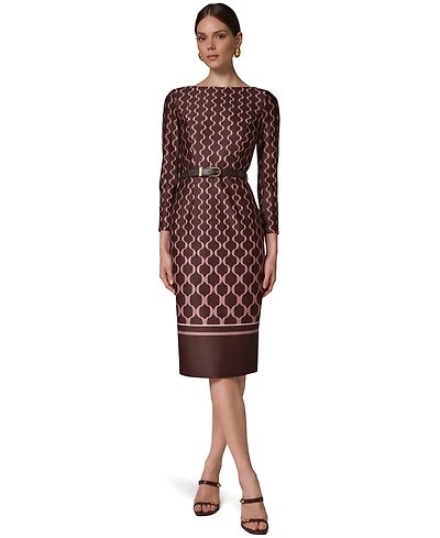 Donna Karan New York Women's Boat Neck Long-Sleeve Midi Dress