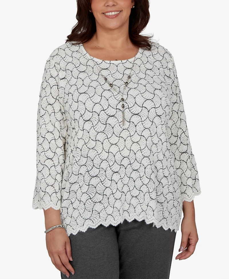 Alfred Dunner Plus Scoop Neck 3/4-Length Sleeves Blouse