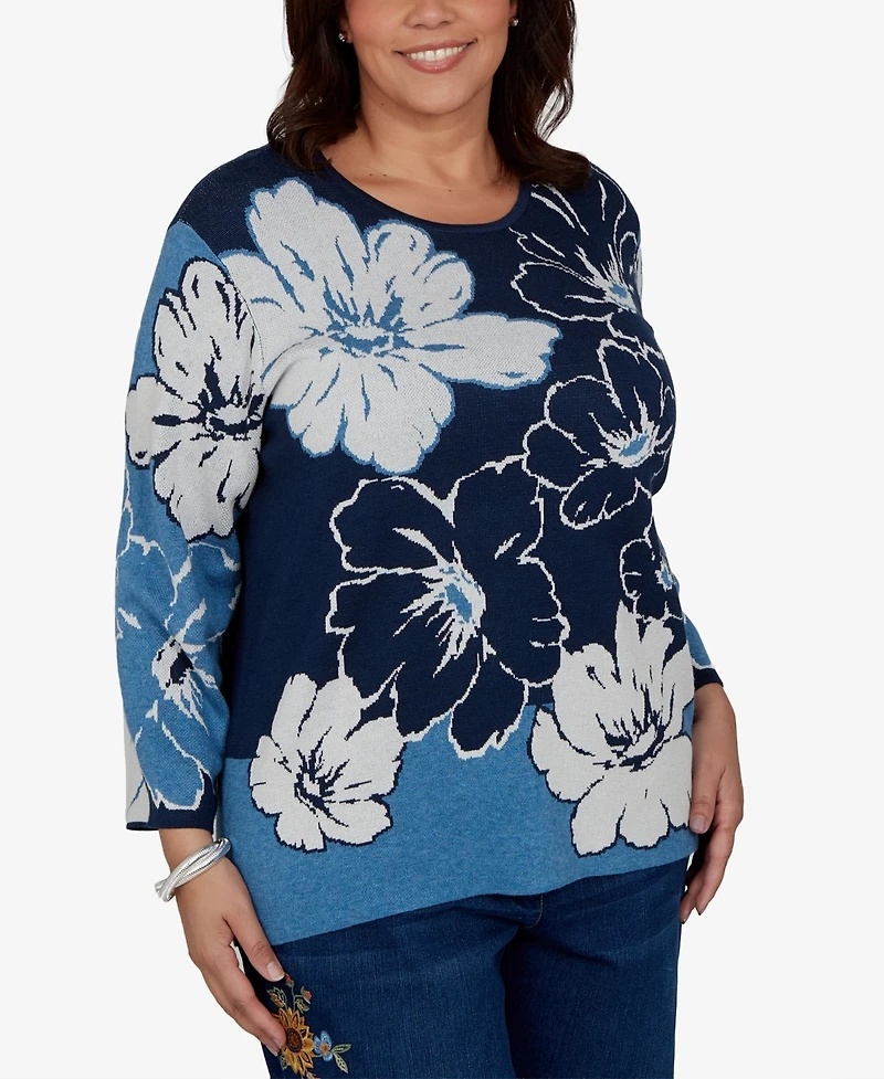 Alfred Dunner Plus Crewneck Floral Pullover Sweater