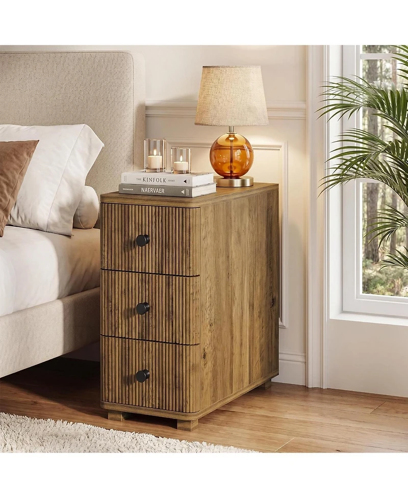Tribesigns Nightstand with 3 Drawers, Farmhouse Fluted Narrow