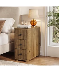 Tribesigns Nightstand with 3 Drawers, Farmhouse Fluted Narrow