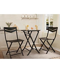 GarveeLife 3-Piece Folding Patio Bistro Set, Round Metal Table & 2 Chairs, Powder-Coated Steel, Balcony, Porch Garden