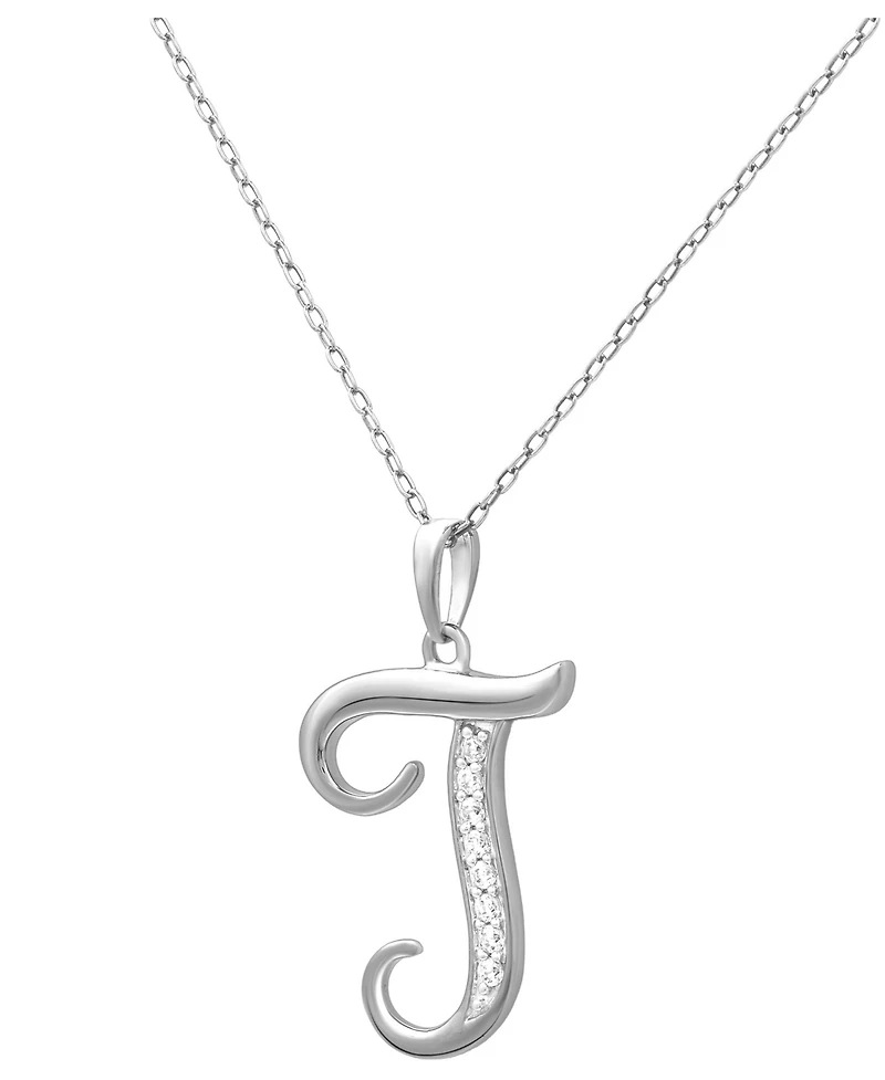 Diamond T Initial 18" Pendant Necklace (1/10 ct. t.w.) in Sterling Silver