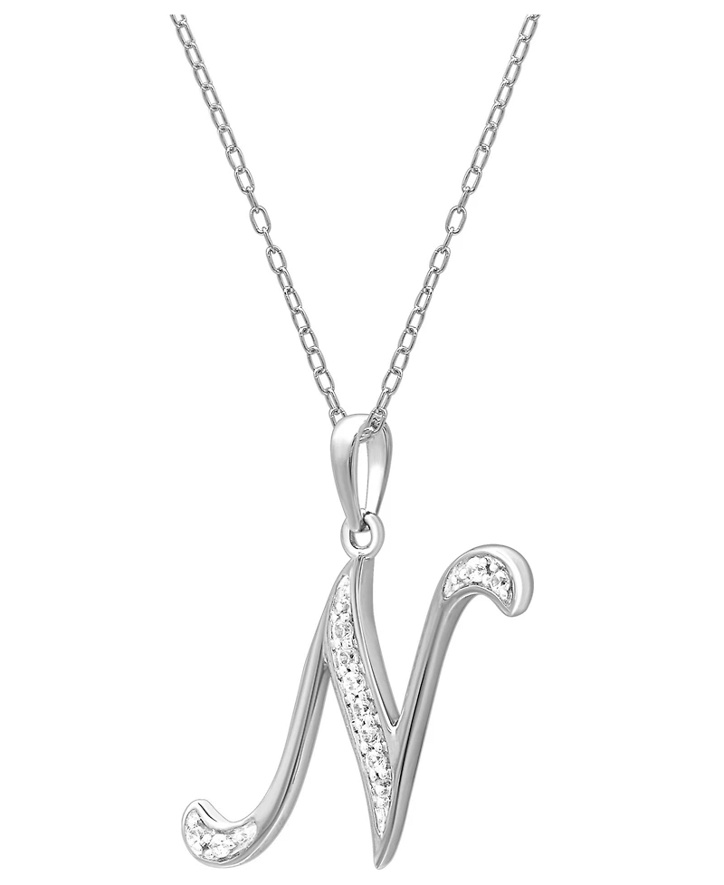Diamond N Initial 18" Pendant Necklace (1/10 ct. t.w.) in Sterling Silver