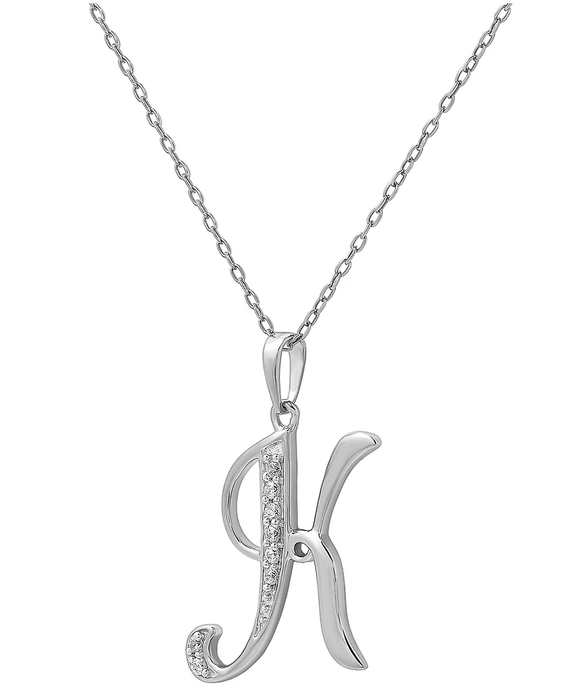 Diamond K Initial 18" Pendant Necklace (1/10 ct. t.w.) in Sterling Silver